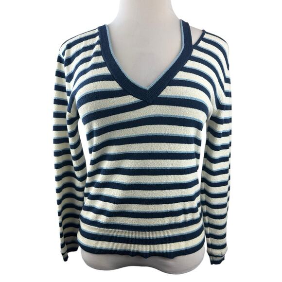 *Damaged* Veronica Beard Herbie Slit Neck Striped V-Neck Sweater Medium Flawed* - Picture 2 of 16